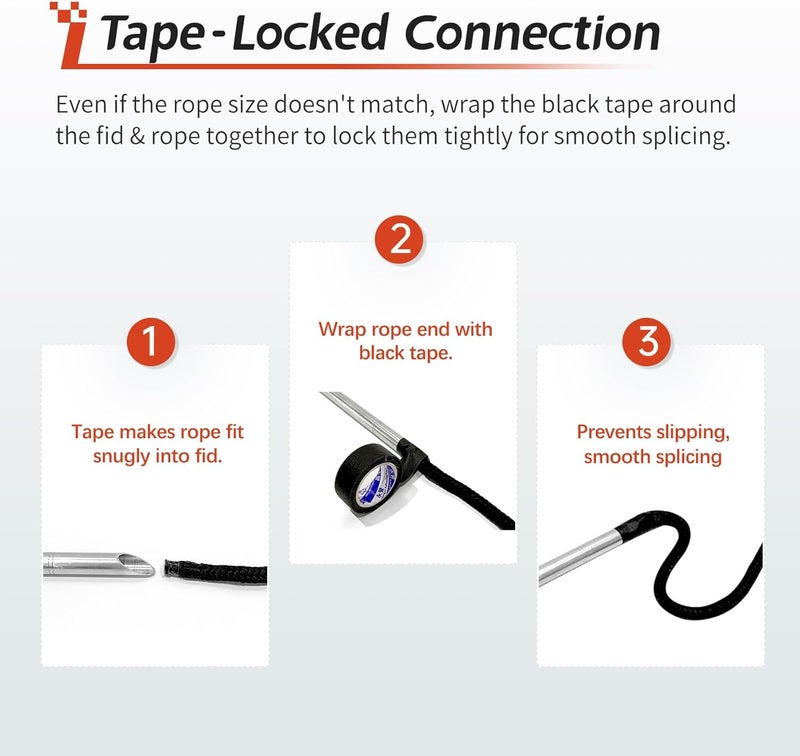 ProSSS Rope Splicing Tool Kit – 7 Sizes (5/32", 7/32", 1/4", 5/16", 3/8",3/8" Large, 1/2") with Pusher, Storage Bag & Black Splicing Tape – Aluminum Fids for Double Boat/Climbing Ropes Rapid Recovery - Image 5